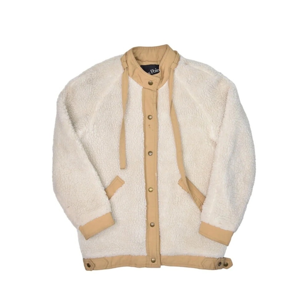 Vintage Fox Point Sherpa Fleece Bomber Jacket Womens 12 Ivory Snap Made in USA